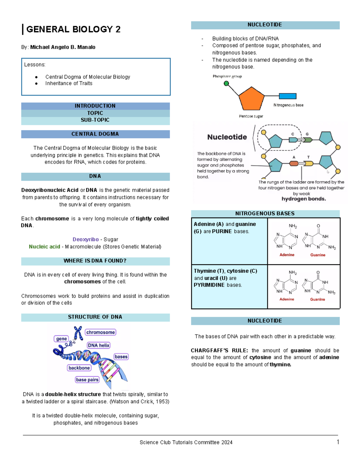 General Biology 2 Final Exam Review Notes: Central Dogma & Inheritance ...