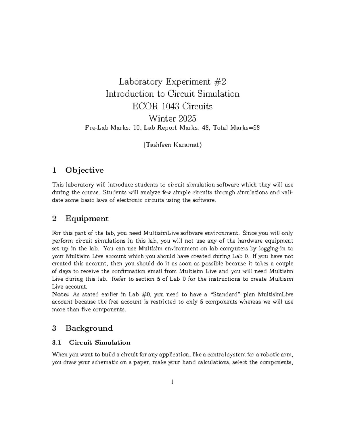 Lab 2 1043 W25 - Circuits Lab Summary - Laboratory Experiment ...