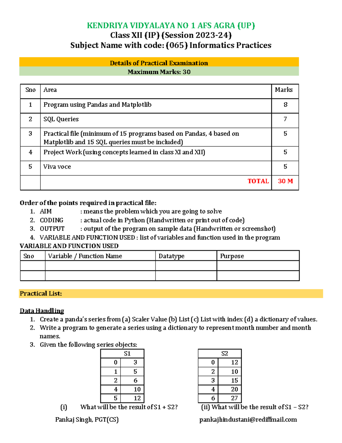 XII IP Practical Exam List 2023-24: Guidelines & Requirements - Studocu