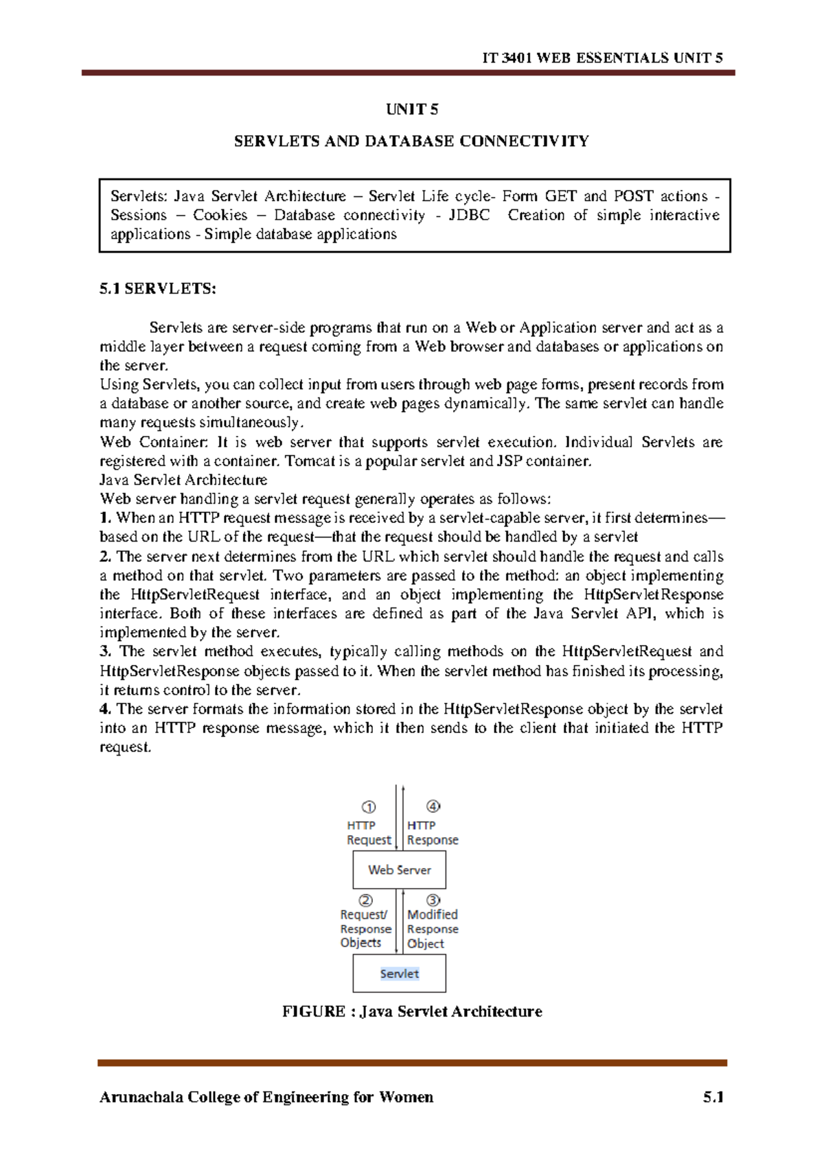 Unit 5 - Servlet & Database Connectivity Notes (2021 REG) - Studocu