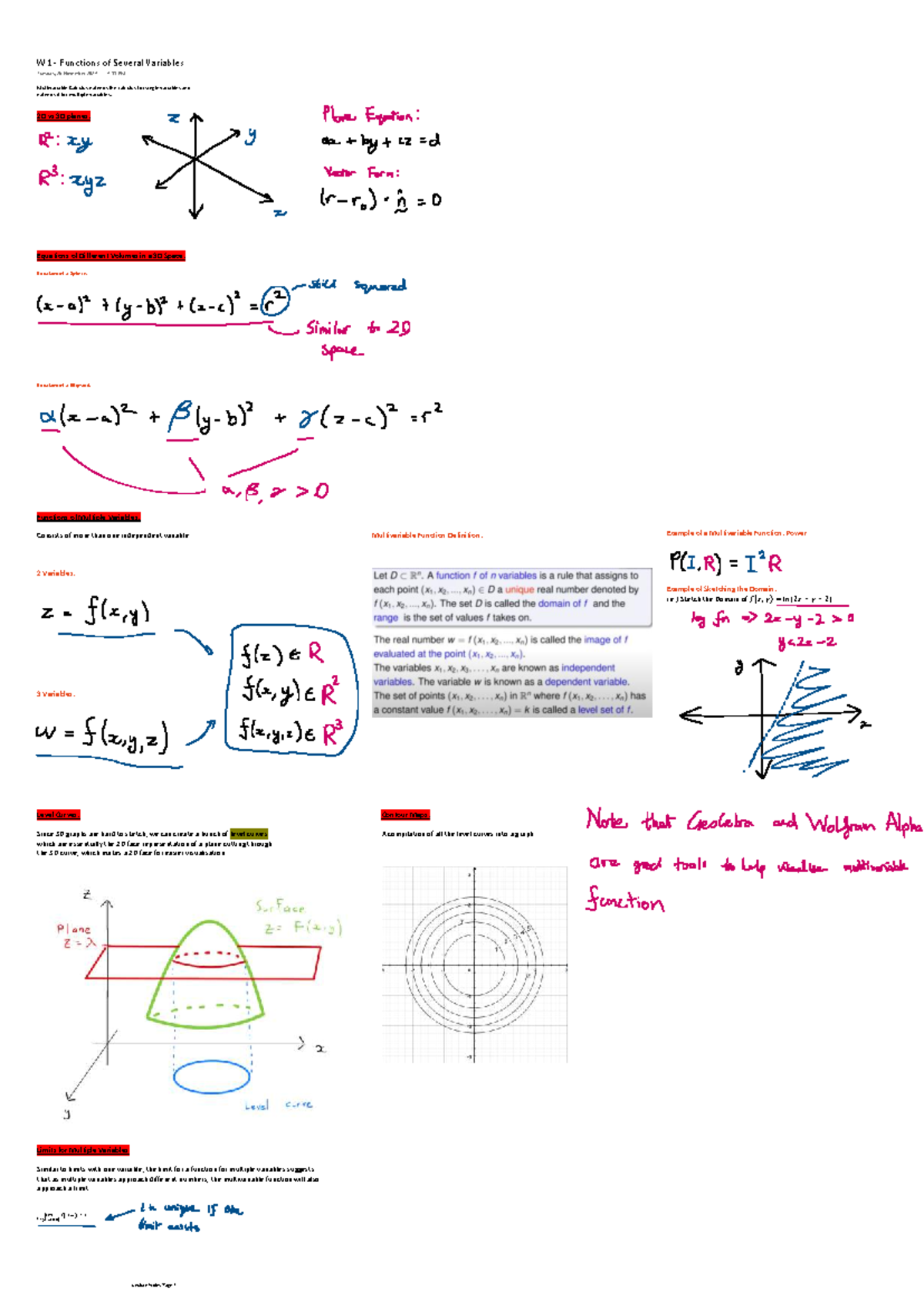 MH1811 W1 - Functions of Several Variables Lecture Notes - Studocu