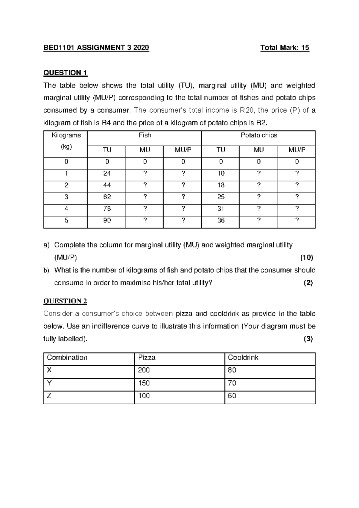 BED1101 Assignment 3 - Consumer Choice and Utility Analysis - Studocu