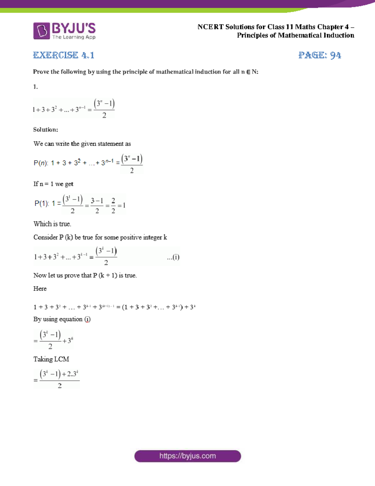 NCERT Solutions for Class 11 Maths: Chapter 4 Induction Exercises - Studocu