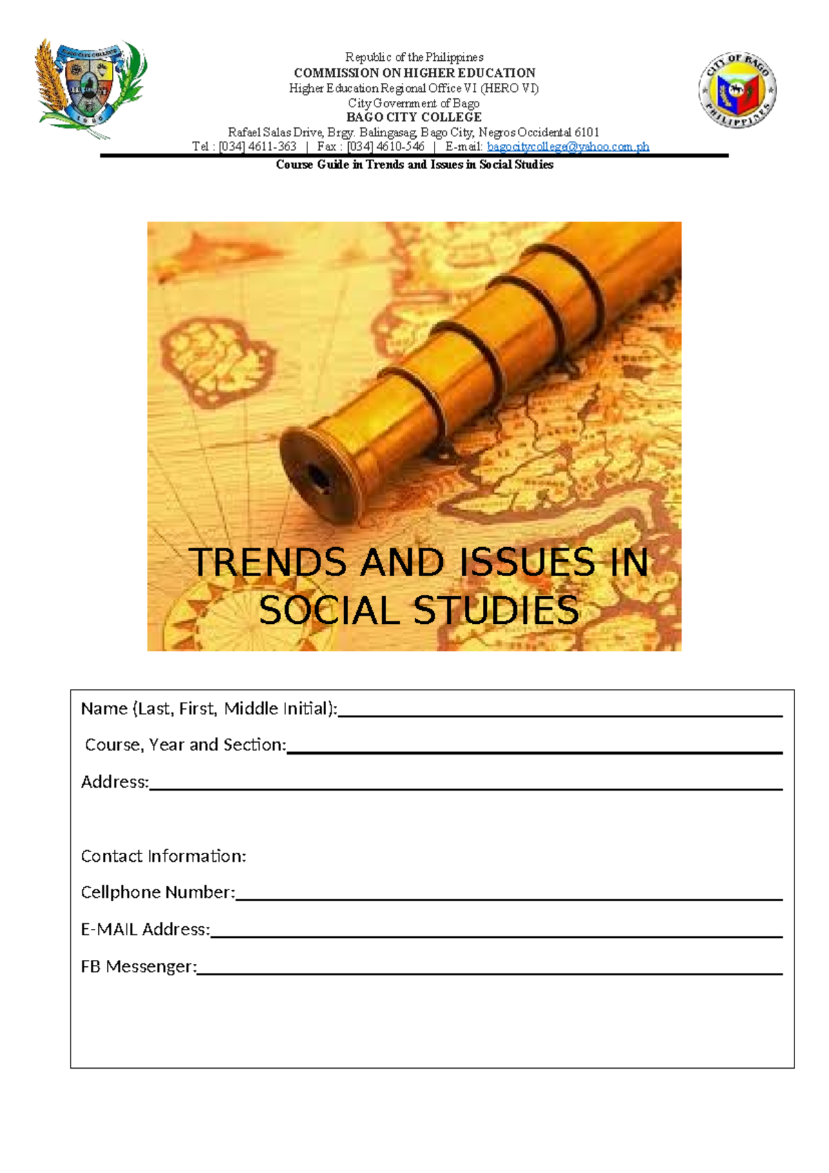 Course Guide: Trends and Issues in Social Studies (SOCSTUD 18) Module 2 ...
