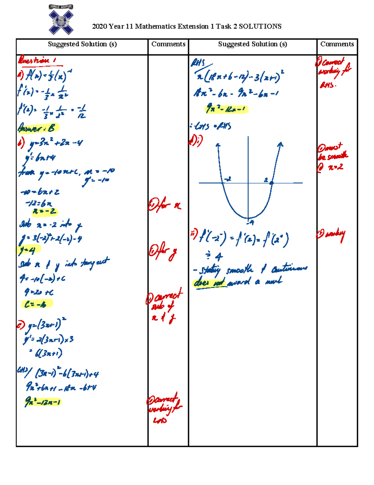 2020 Year 11 Maths X 1 Preliminary AT 2 Solutions Final Review - Studocu