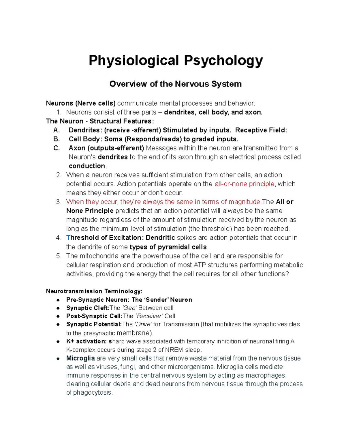 Physiological Psychology (PSY 201): Overview of the Nervous System and ...