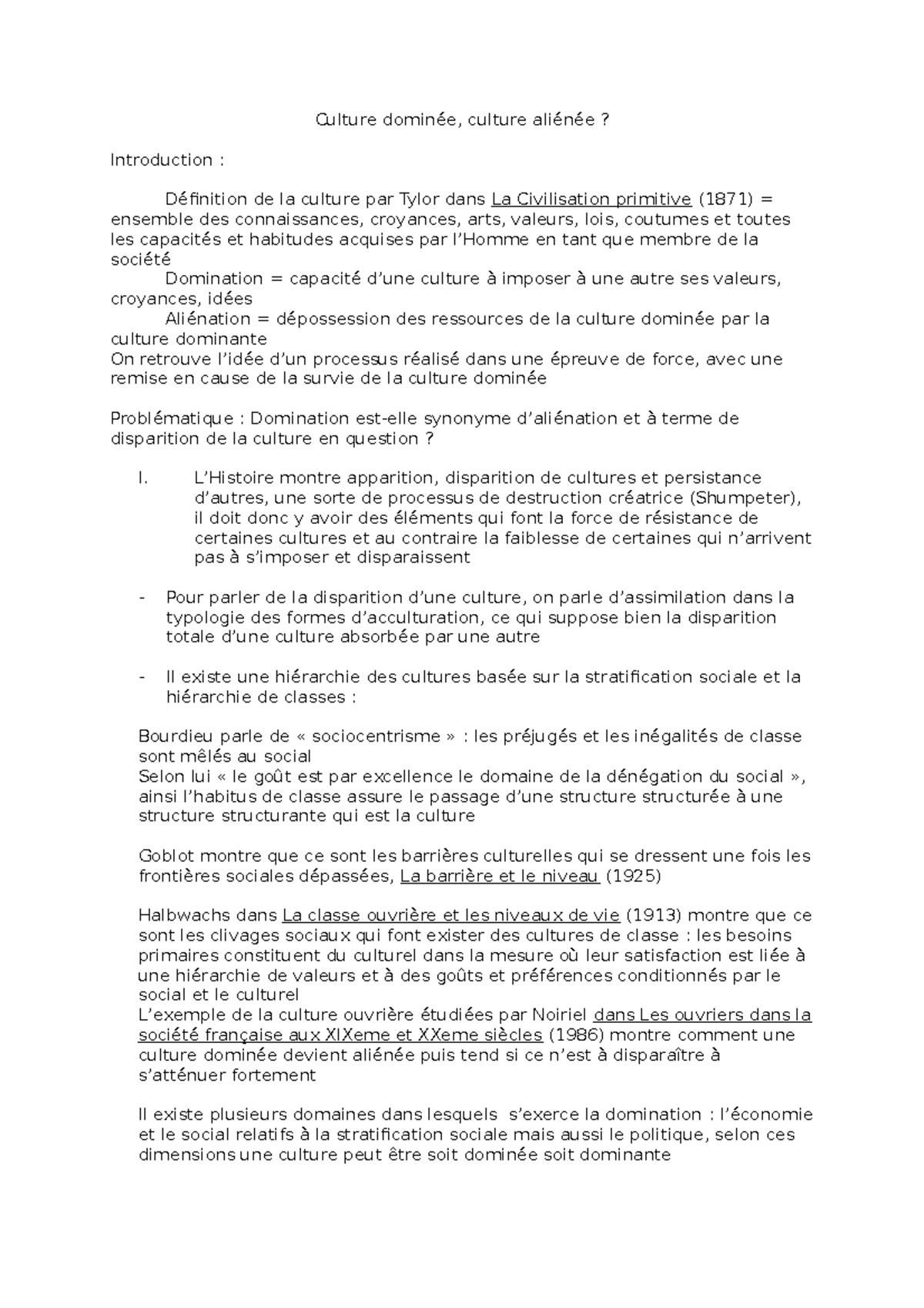 Culture dominée culture aliénée - Culture dominée, culture aliénée ...