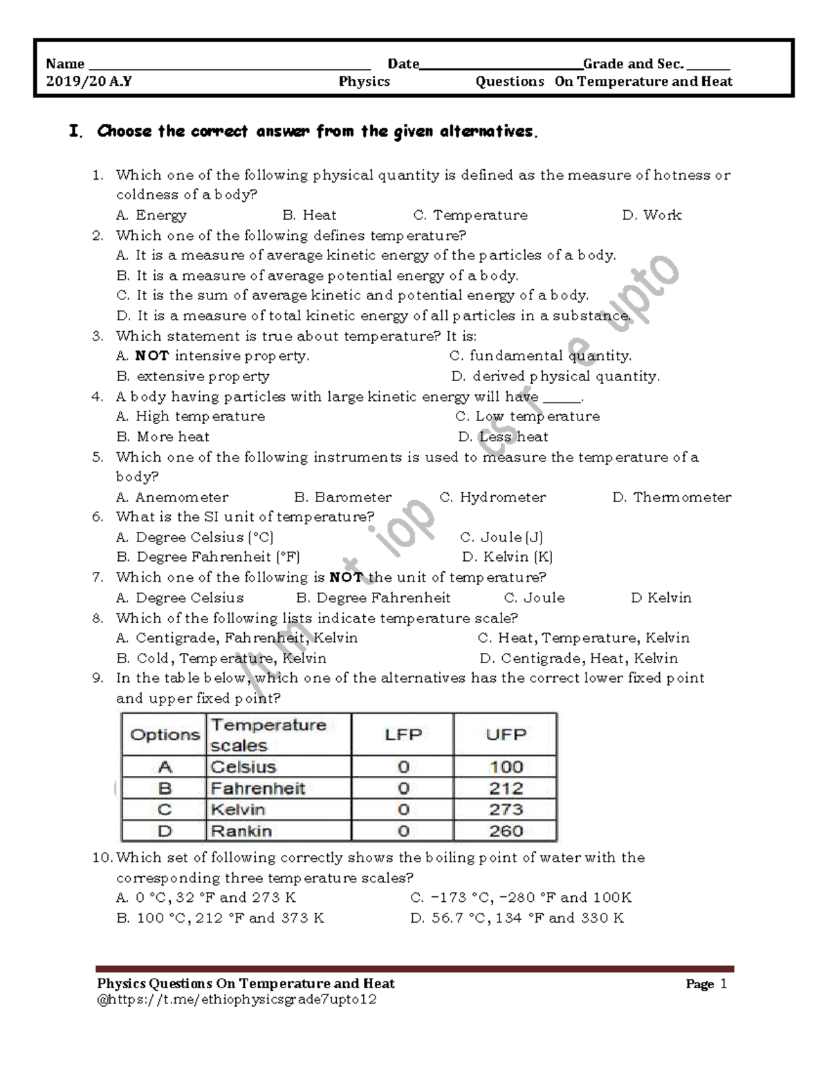 Physics Quiz: Questions on Temperature and Heat (2023) - Studocu
