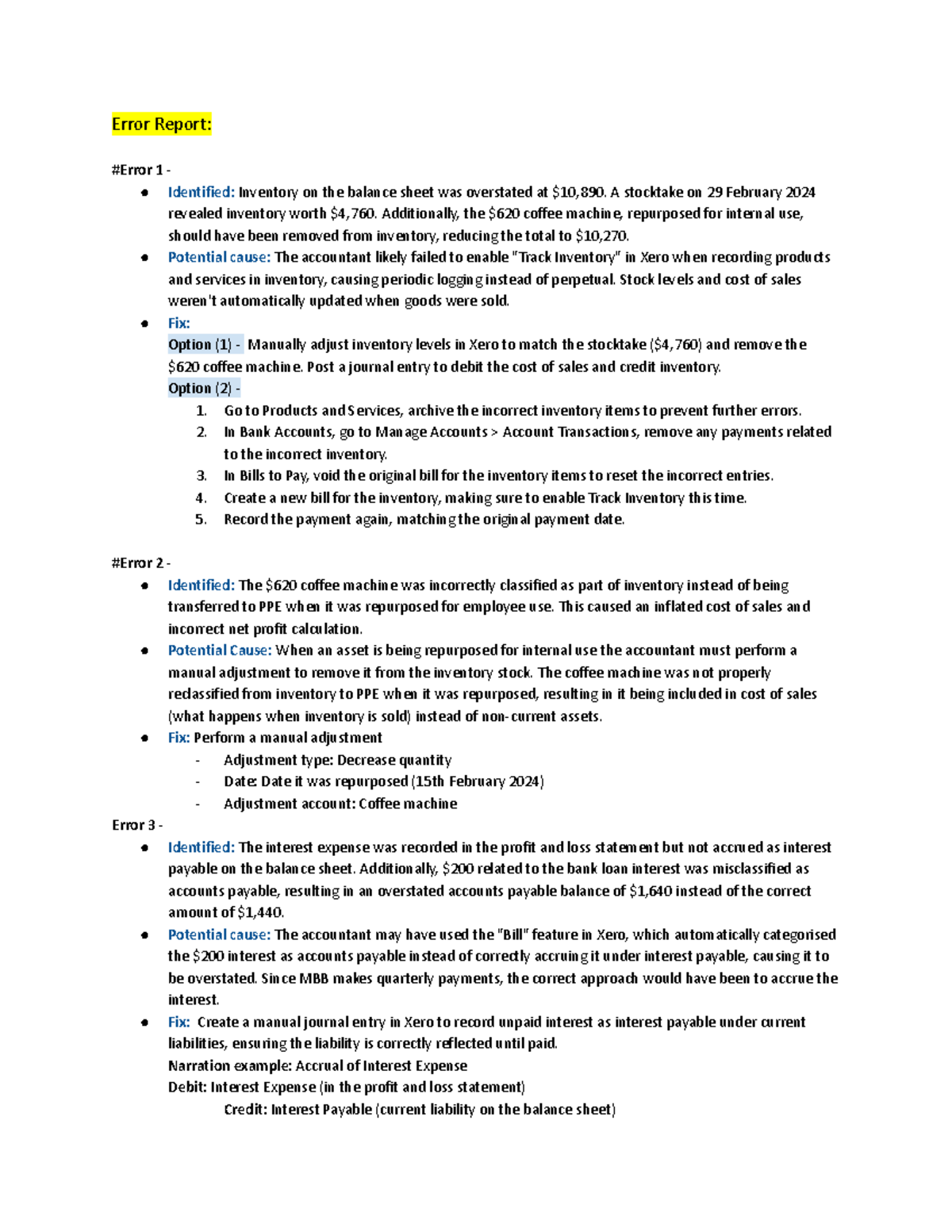 IFA Assignment Part 3 - Error Report - Error Report: #Error 1 ...
