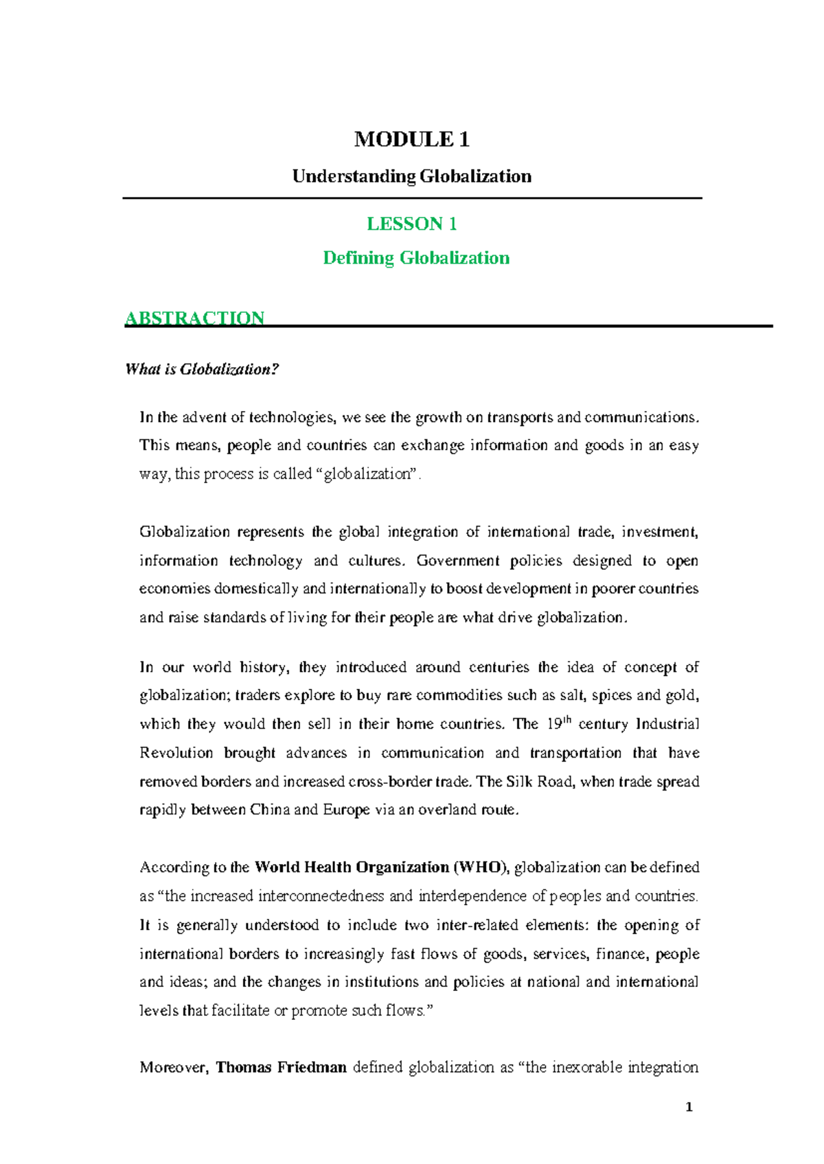 Lesson 1 2 - Tm121 - MODULE 1 Understanding Globalization LESSON 1 ...