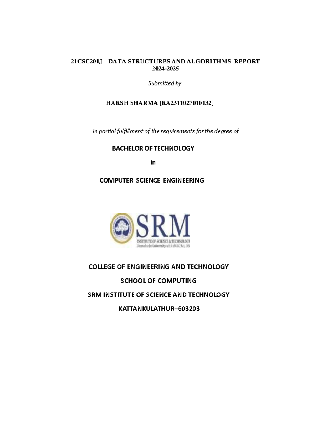 DSA Report RA2311027010132 - 21 CSC201J – DATA STRUCTURES AND ...