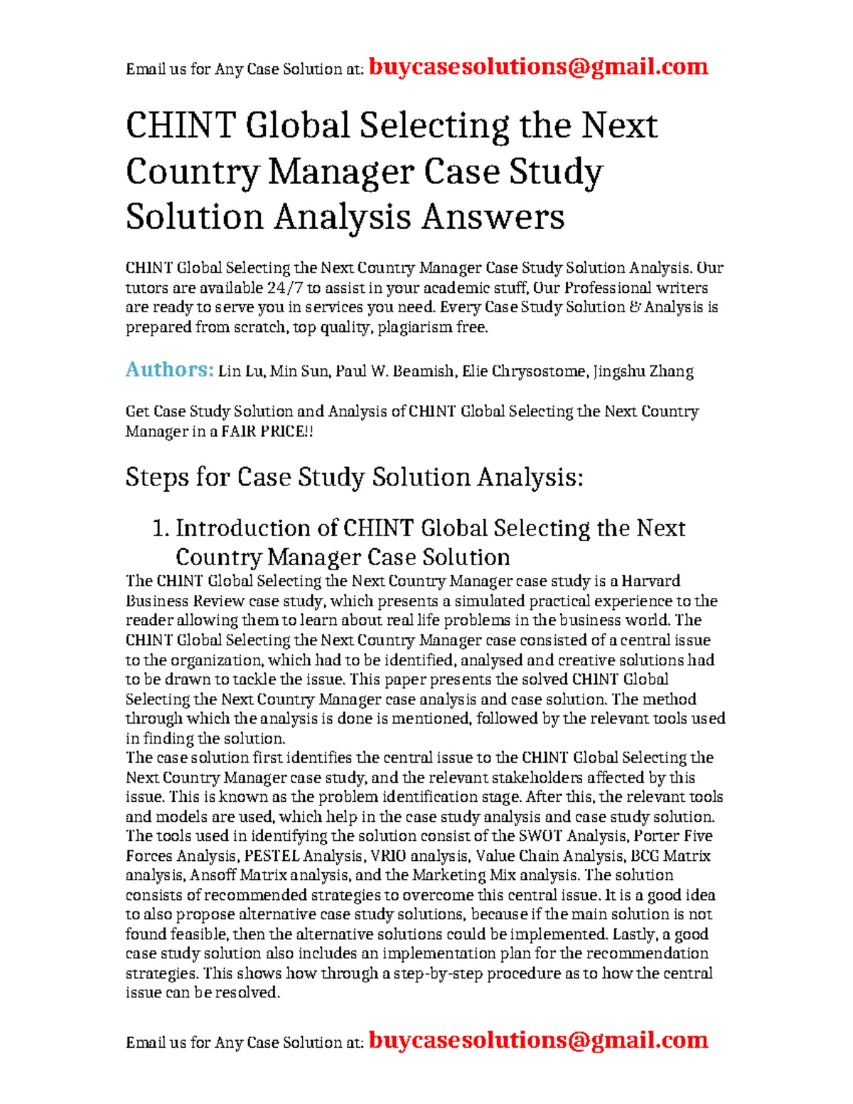 Case Study Solution: CHINT Global Next Country Manager Analysis - Studocu