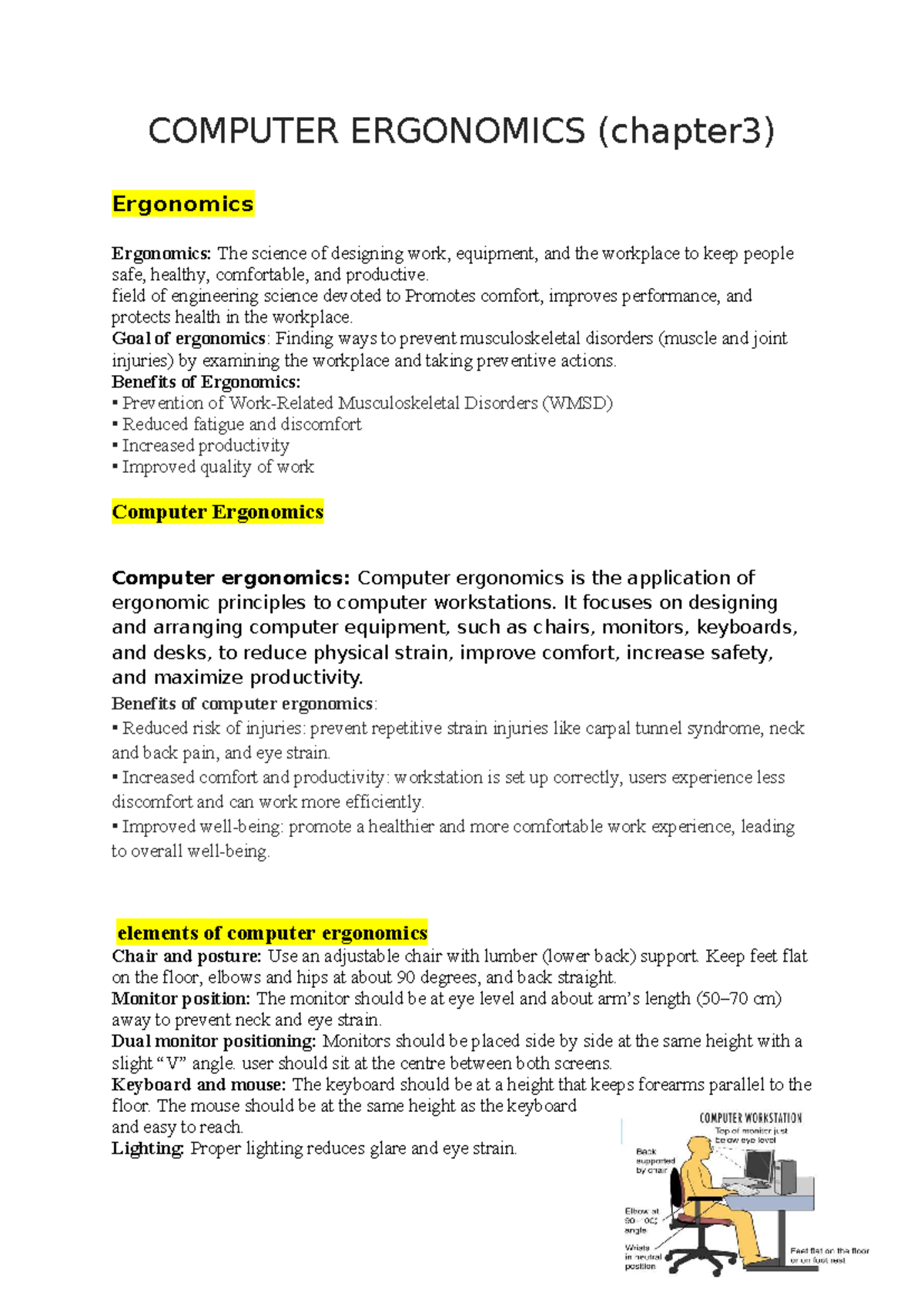 Computer Ergonomics: Chapter 3 Overview and Best Practices - Studocu