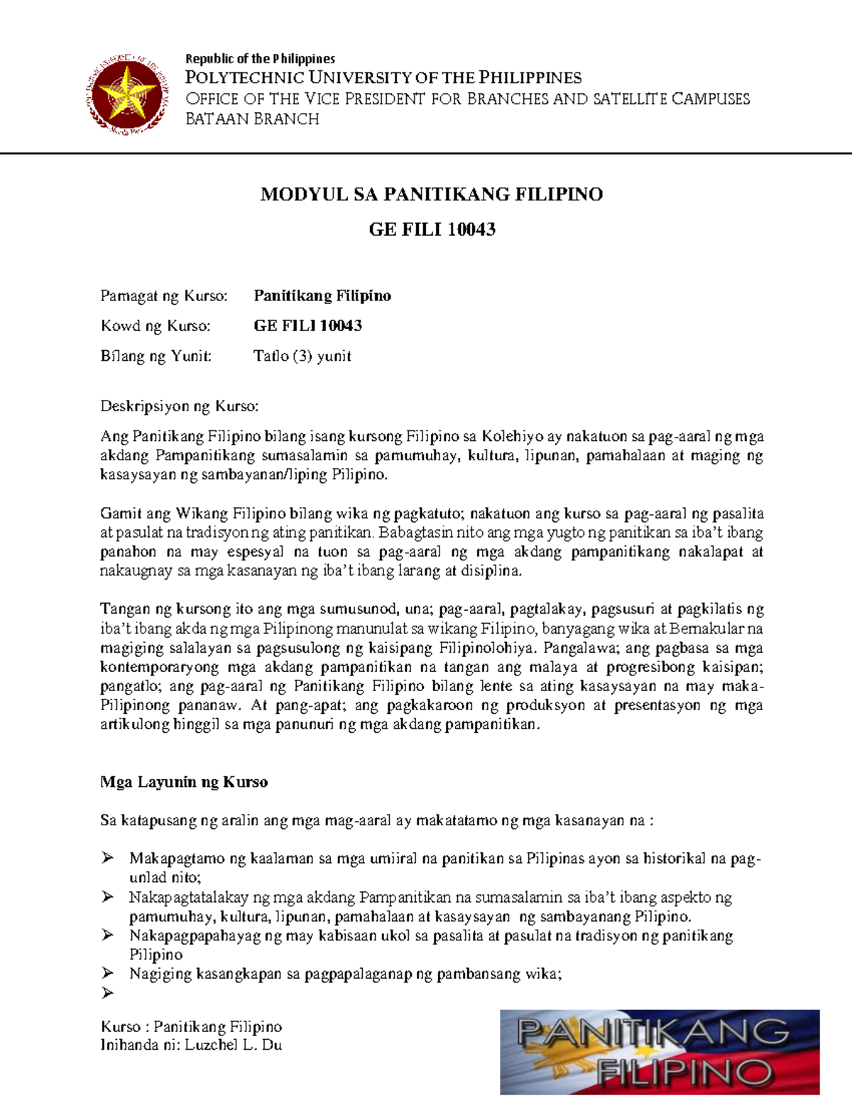 Modyul sa Panitikang Filipino: GE FILI 10043 Lesson Overview - Document Preview