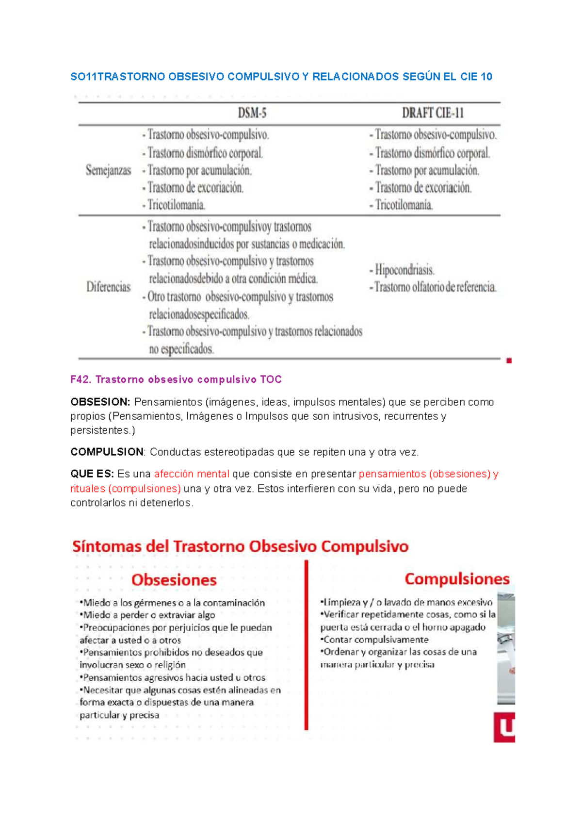 Repaso Examen Psicopatología SO11-SO13: TOC y Trastornos Relacionados ...