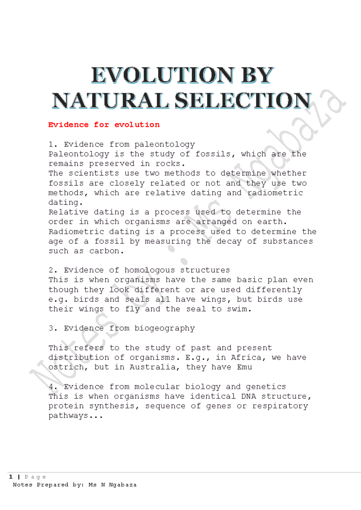 Evolution by Natural Selection: Evidence and Mechanisms - Studocu