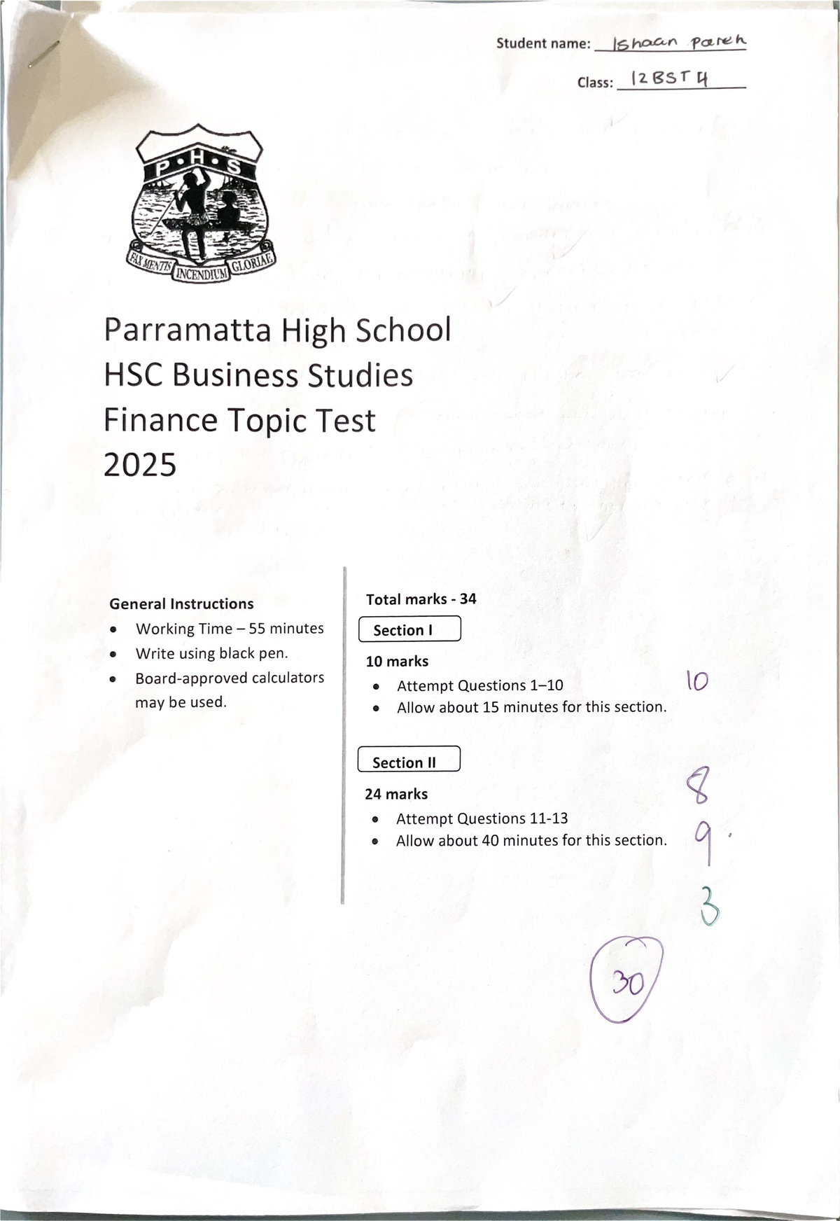 HSC Business Studies Finance Topic Test 2025 - Class 12BST4 - Studocu
