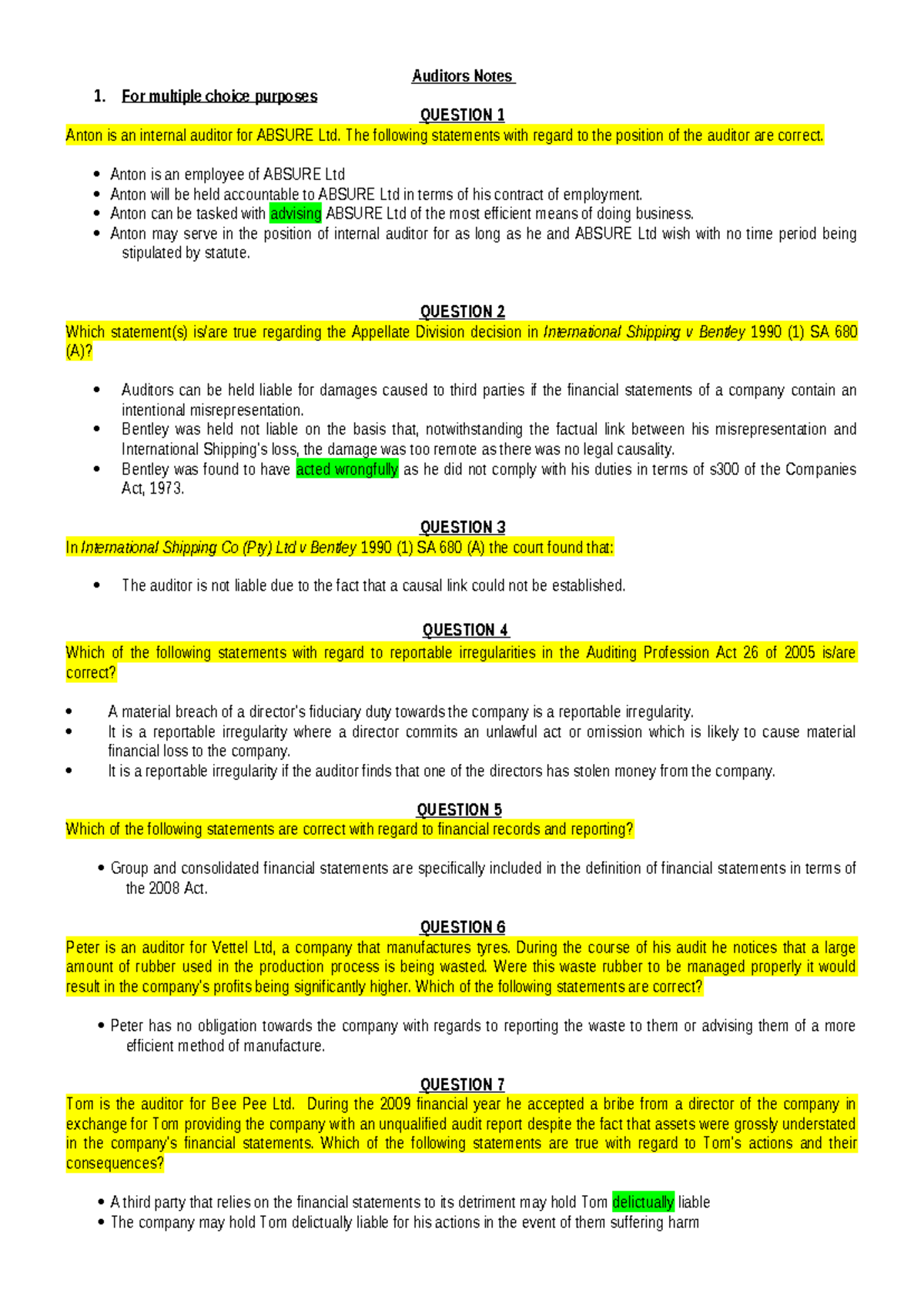 Auditors Complete Notes - Auditors Notes For multiple choice purposes ...