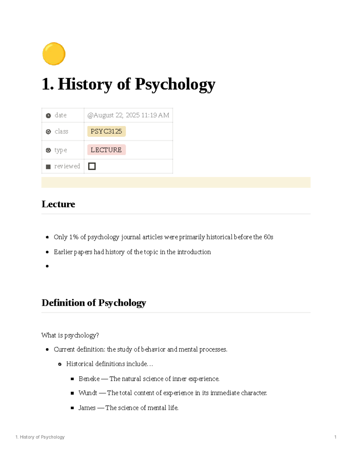 PSYC3125 Lecture 1: Overview of the History of Psychology - Studocu