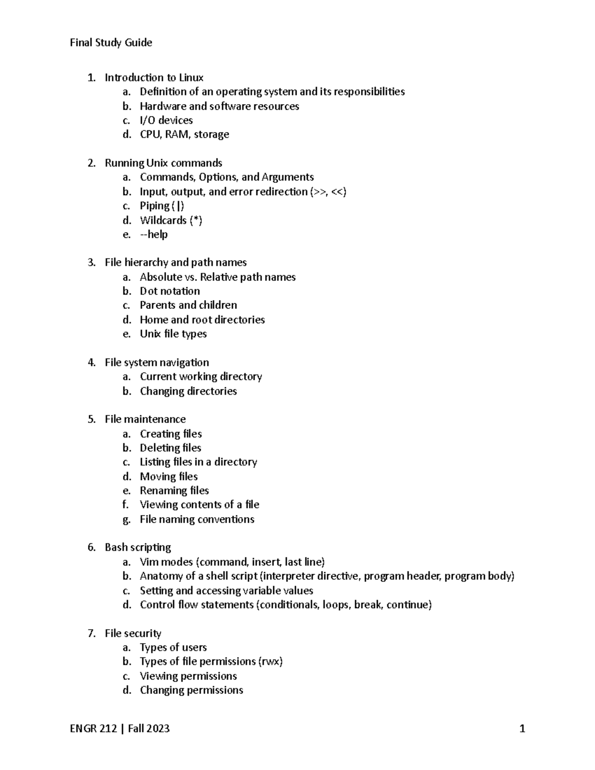 Final Study Guide for ENGR 212: Introduction to Linux Concepts - Studocu
