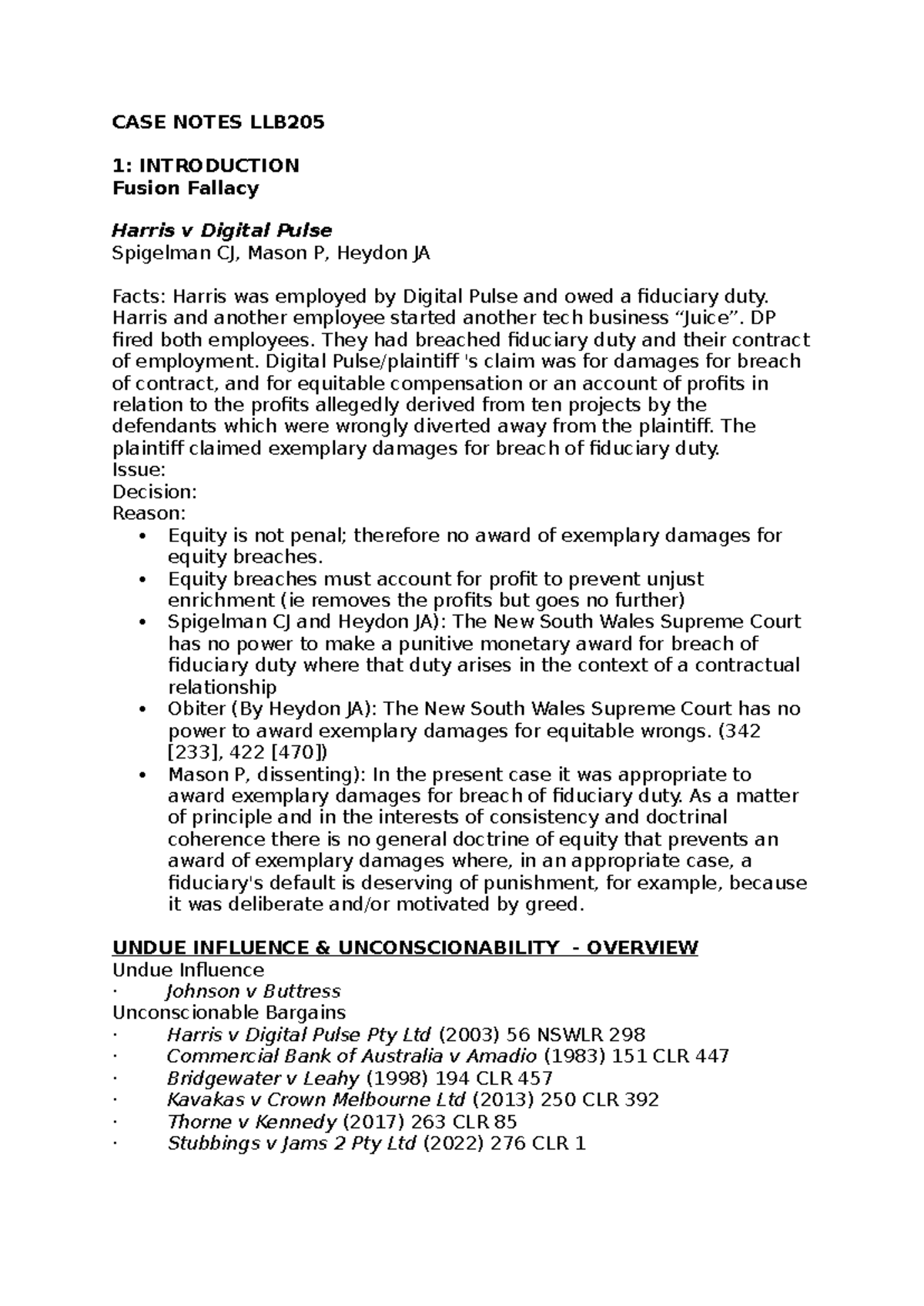 CASE Notes LLB205 WEEK 1 and 2 - CASE NOTES LLB 1: INTRODUCTION Fusion ...