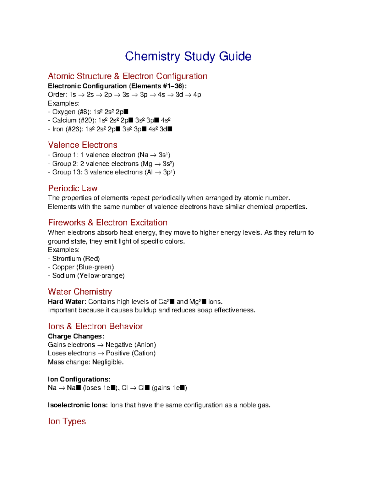 Chemistry Study Guide: Atomic Structure & Electron Configurations - Studocu