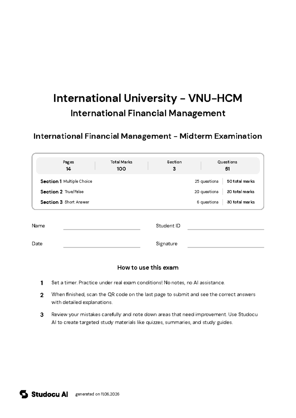 International Financial Management - Midterm Exam - Studocu