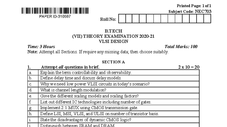 B.Tech VLSI Design (NEC703) Theory Exam Notes - 7th Sem 2021 - Studocu