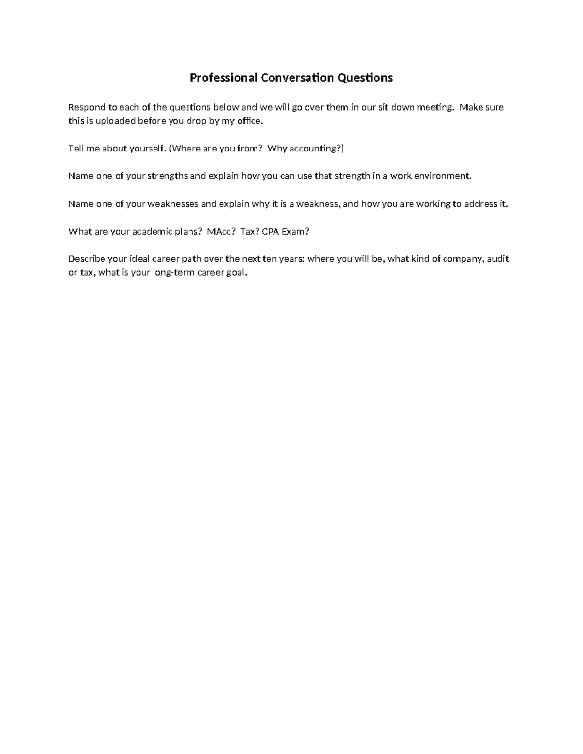 Professional Conversation Questions - Professional Conversation ...