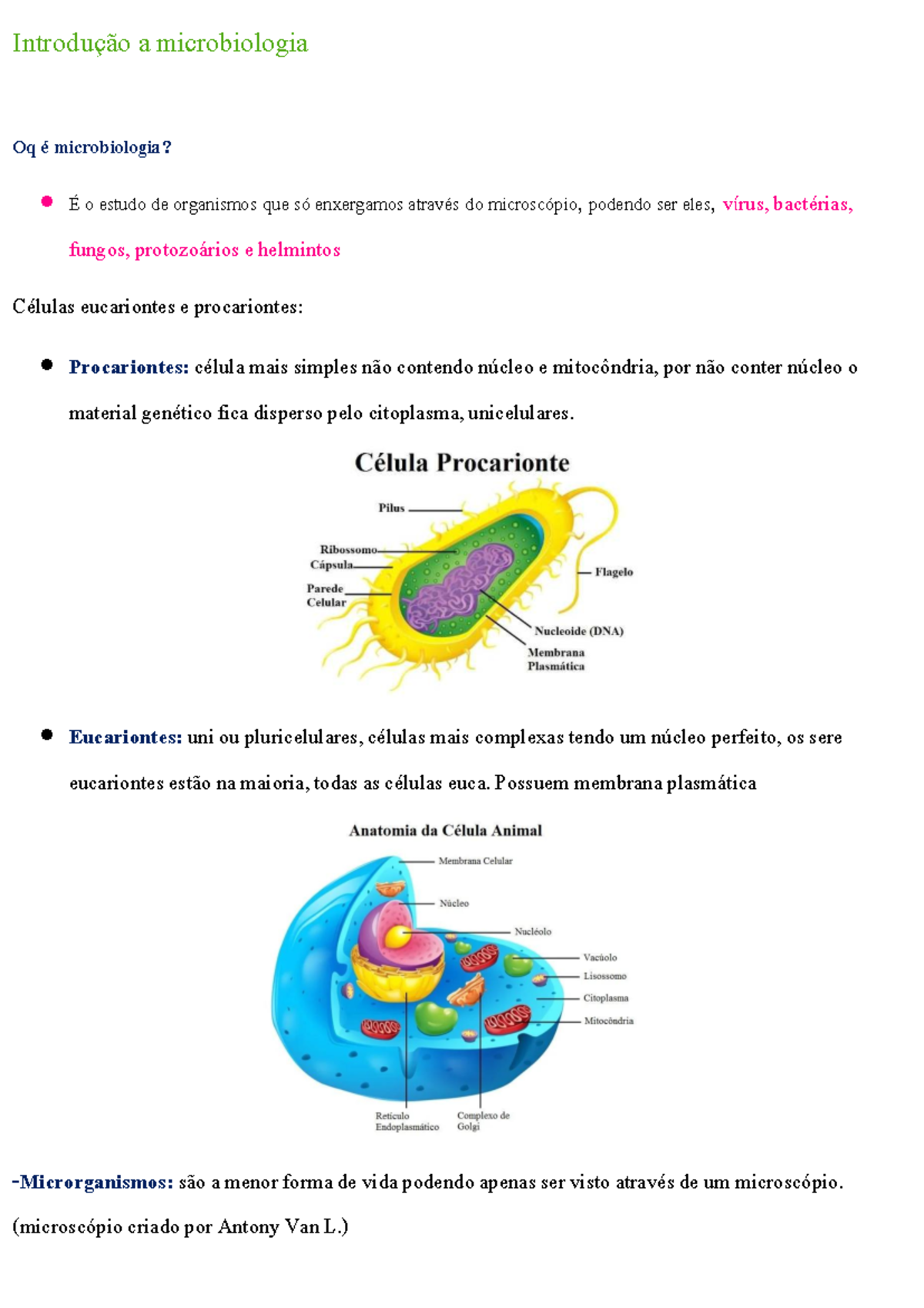 Microbiologia: Anotações de Aula sobre Organismos Microscópicos - Studocu