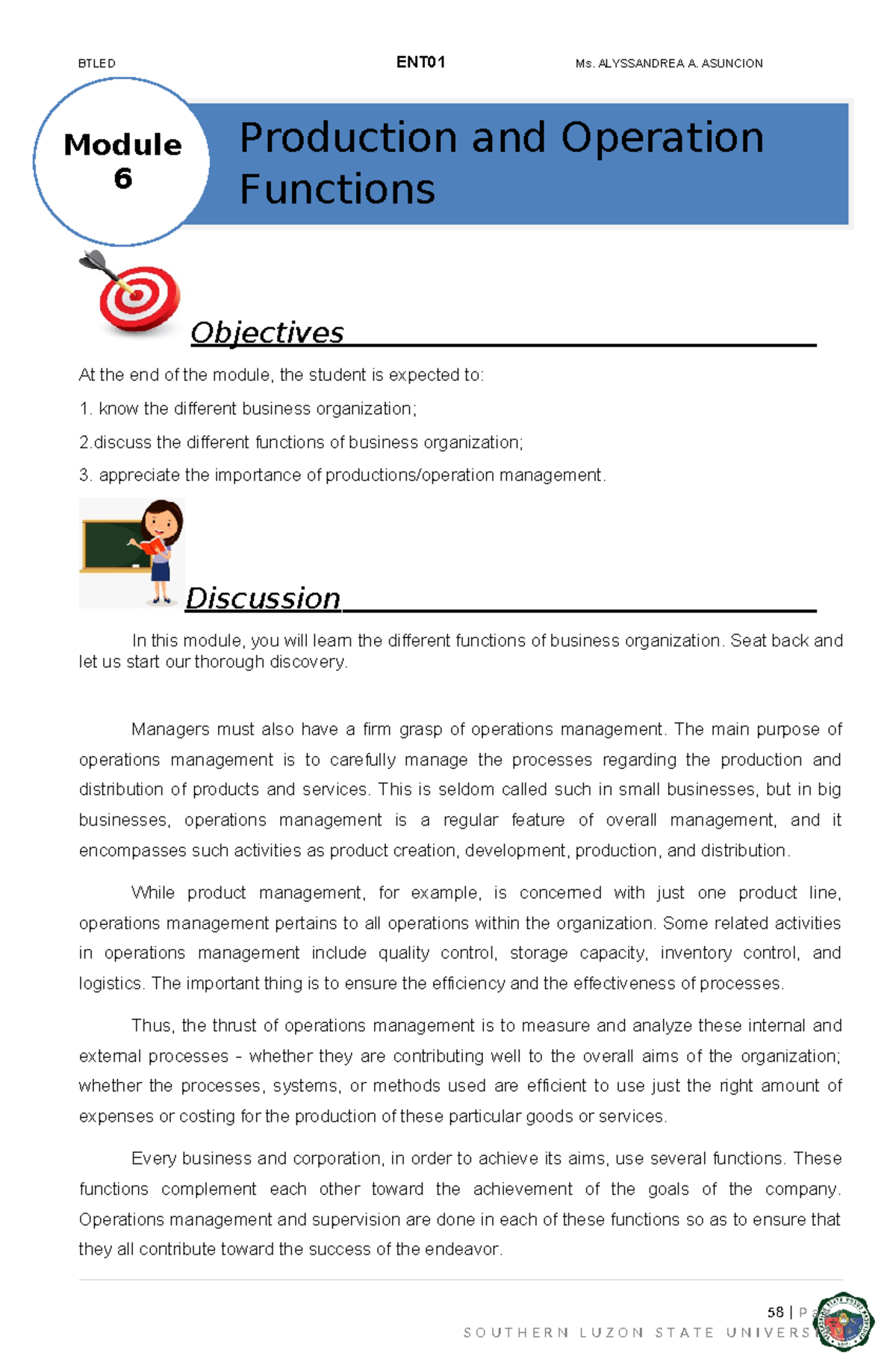 Module 6 - Production and Operation Functions - Objectives At the end ...