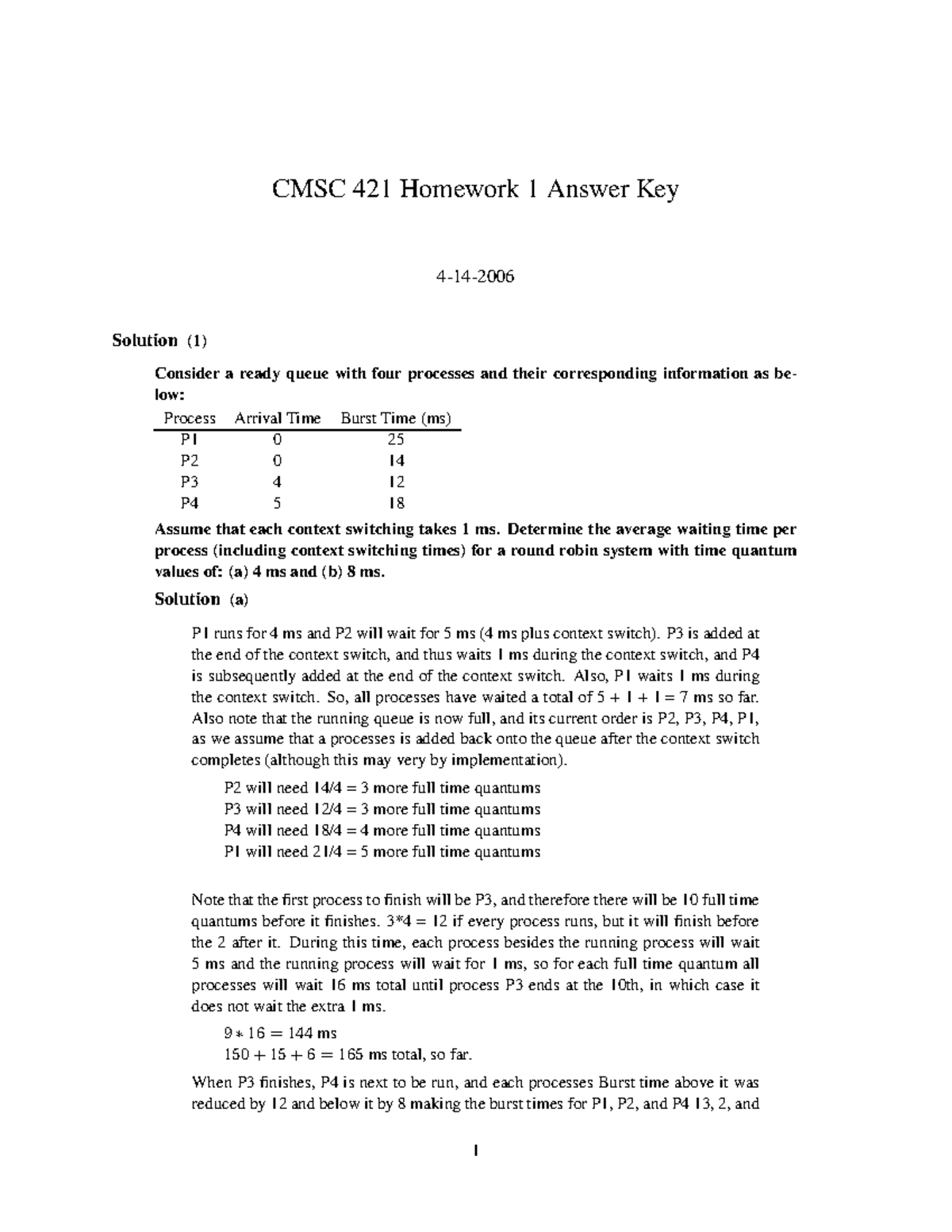 Homework 1-soln - CMSC 421 Homework 1 Answer Key 4-14- Solution (1 ...