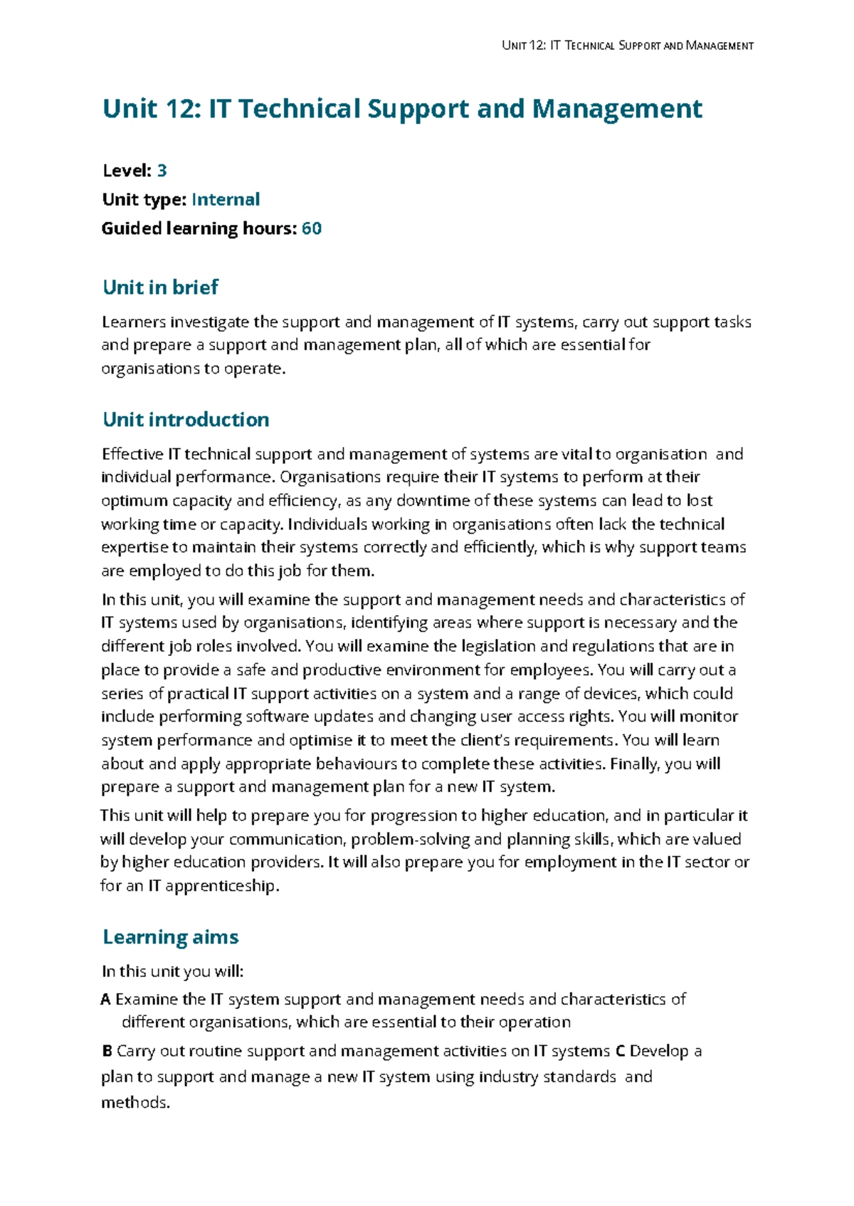 BTEC Level 3 Unit 1: IT Systems Strategy, Management & Infrastructure ...