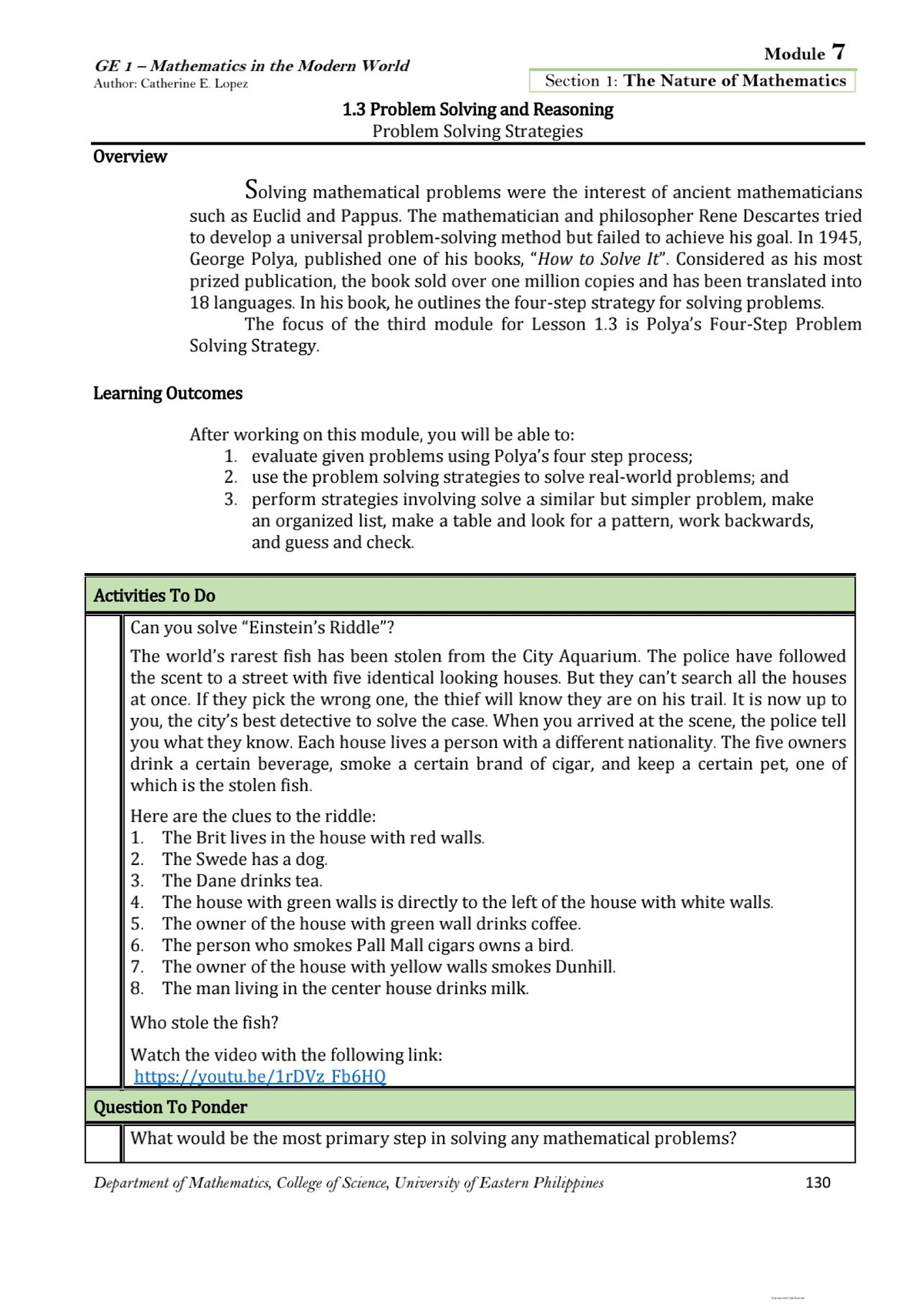 GE1 MMW Module 7: Problem Solving Strategies in Mathematics - Studocu