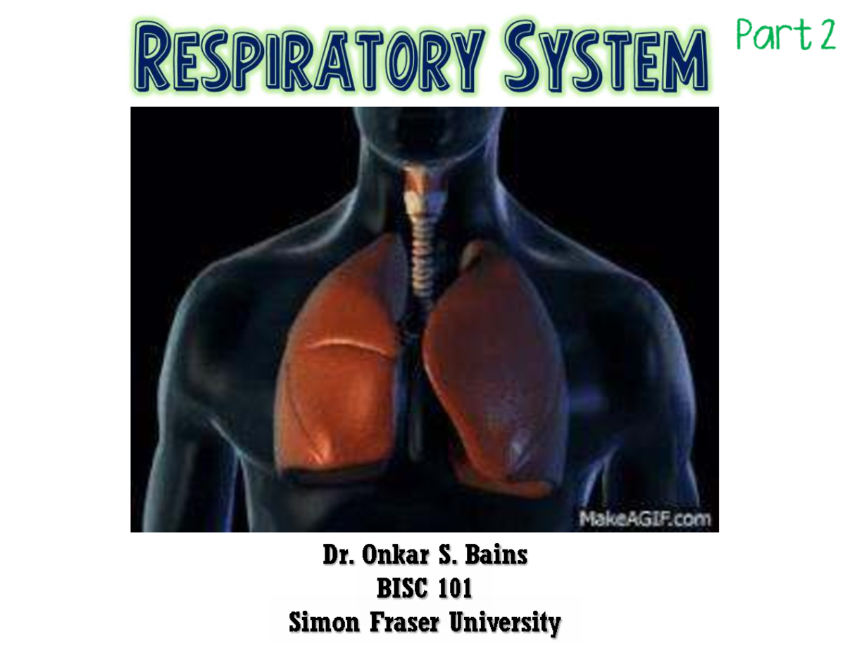 BISC 101 - Respiratory System - Part 2 - Official - Dr. Onkar S. Bains ...