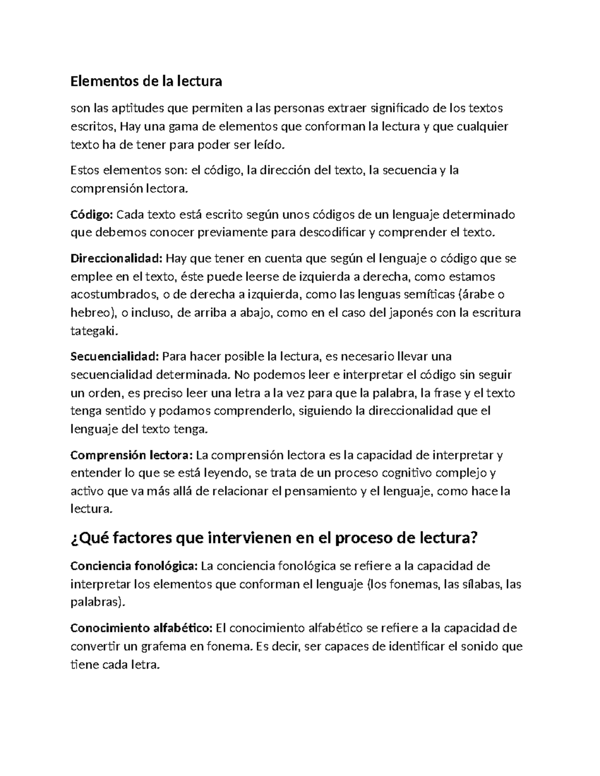 Elementos de la lectura - Estos elementos son: el código, la dirección ...