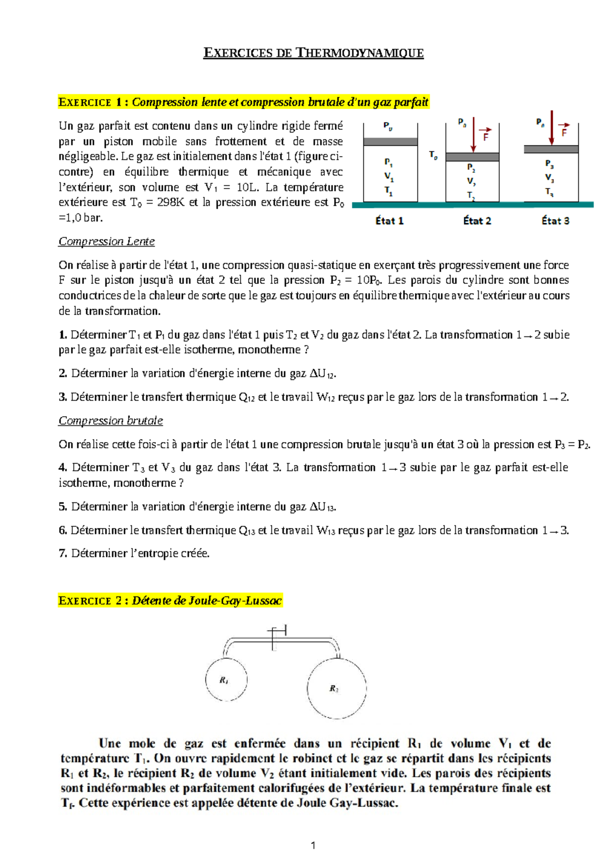 Exercices de Thermodynamique Cours et Problèmes (Exercice 1 à 8 — free download