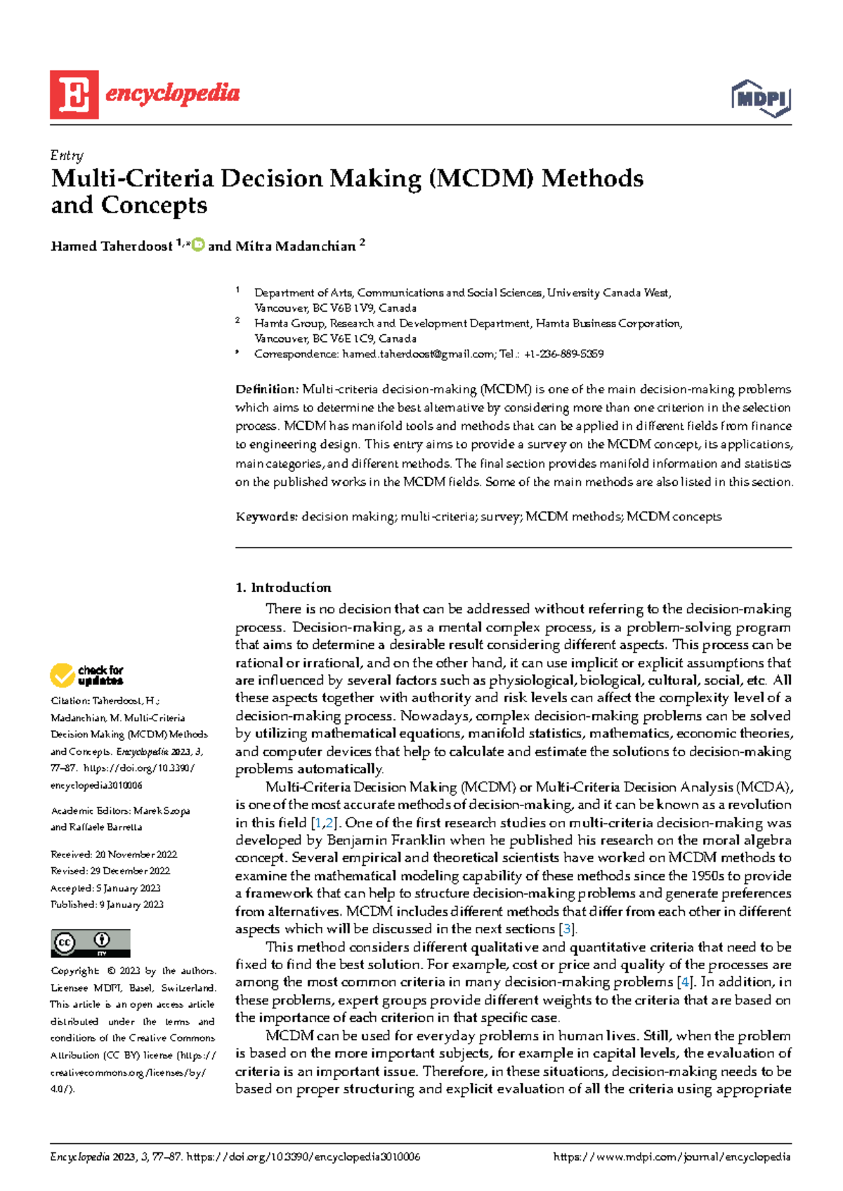 Mcdm - Mcdm - Summary IT Project Management - Citation: Taherdoost, H ...