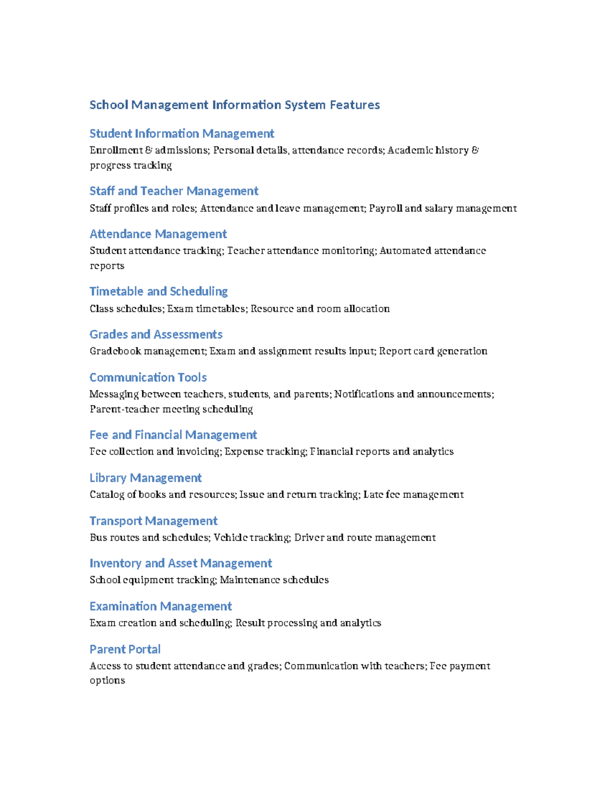 School Management System Features Overview (SMS 101) - Studocu