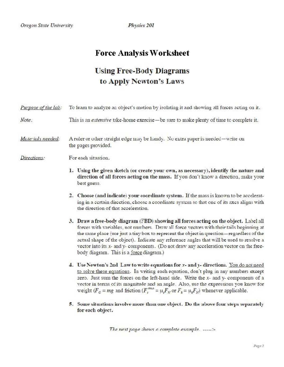 Ph201 Force Analysis Worksheet: Comprehensive Overview and Exercises ...