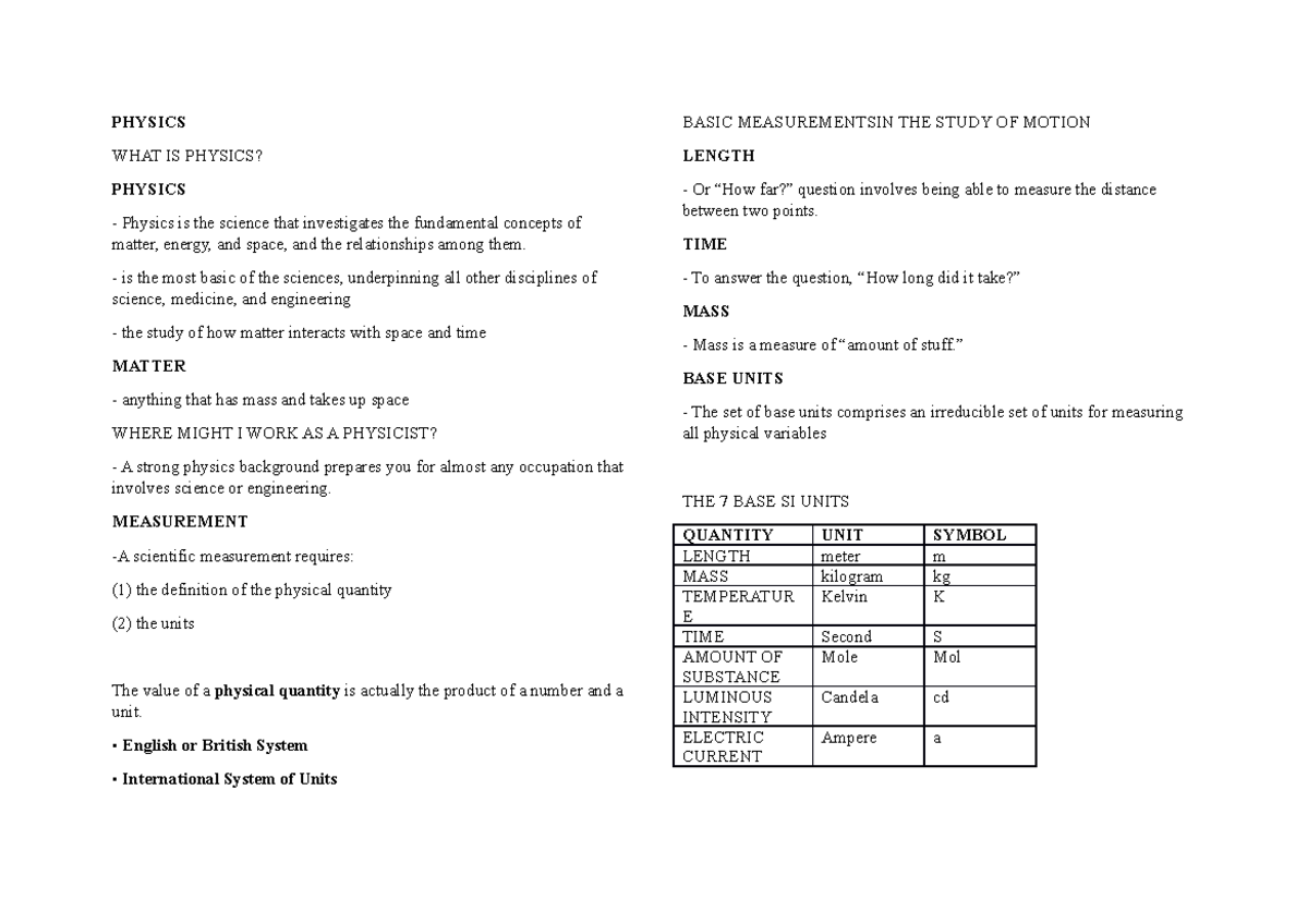 Physics Concepts Overview: Fundamental Principles and Measurements ...