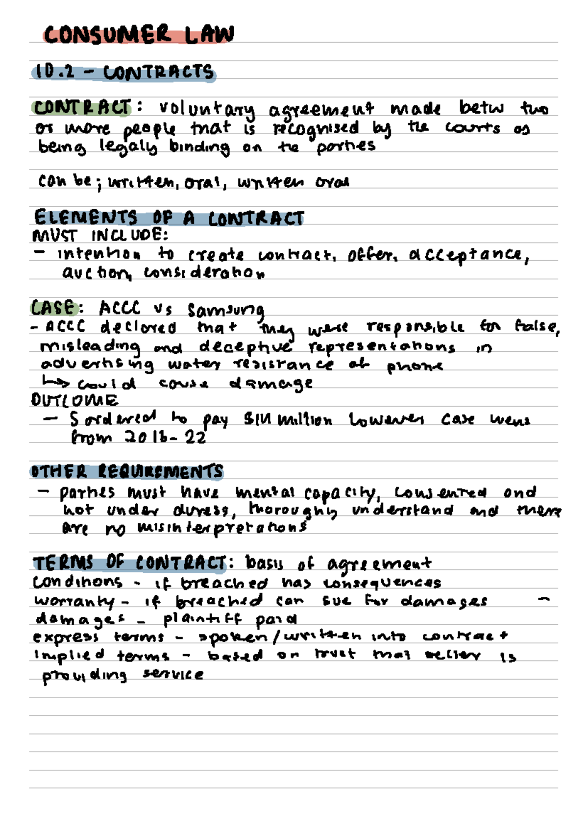 Consumer Law 10.2: Key Concepts and Case Studies on Contracts - Studocu