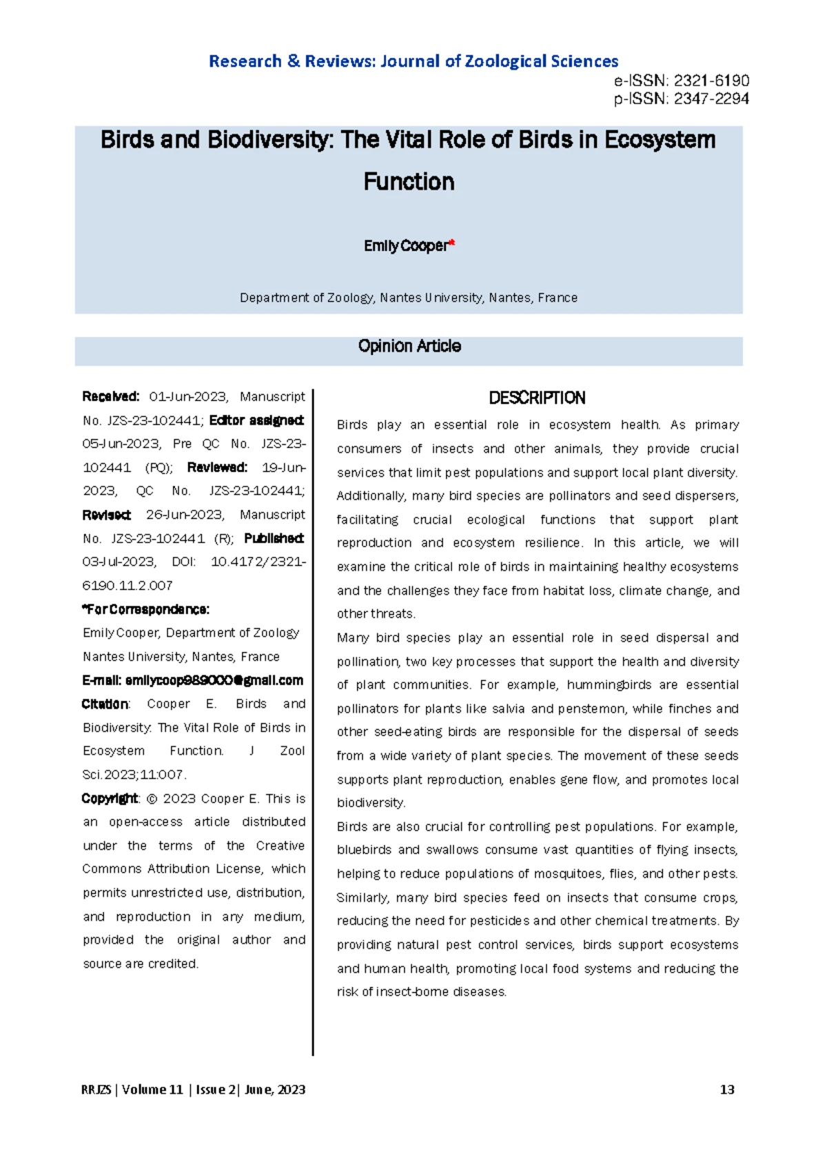 234657570 - Birds as Bioindicators of Environmental Health and Change ...
