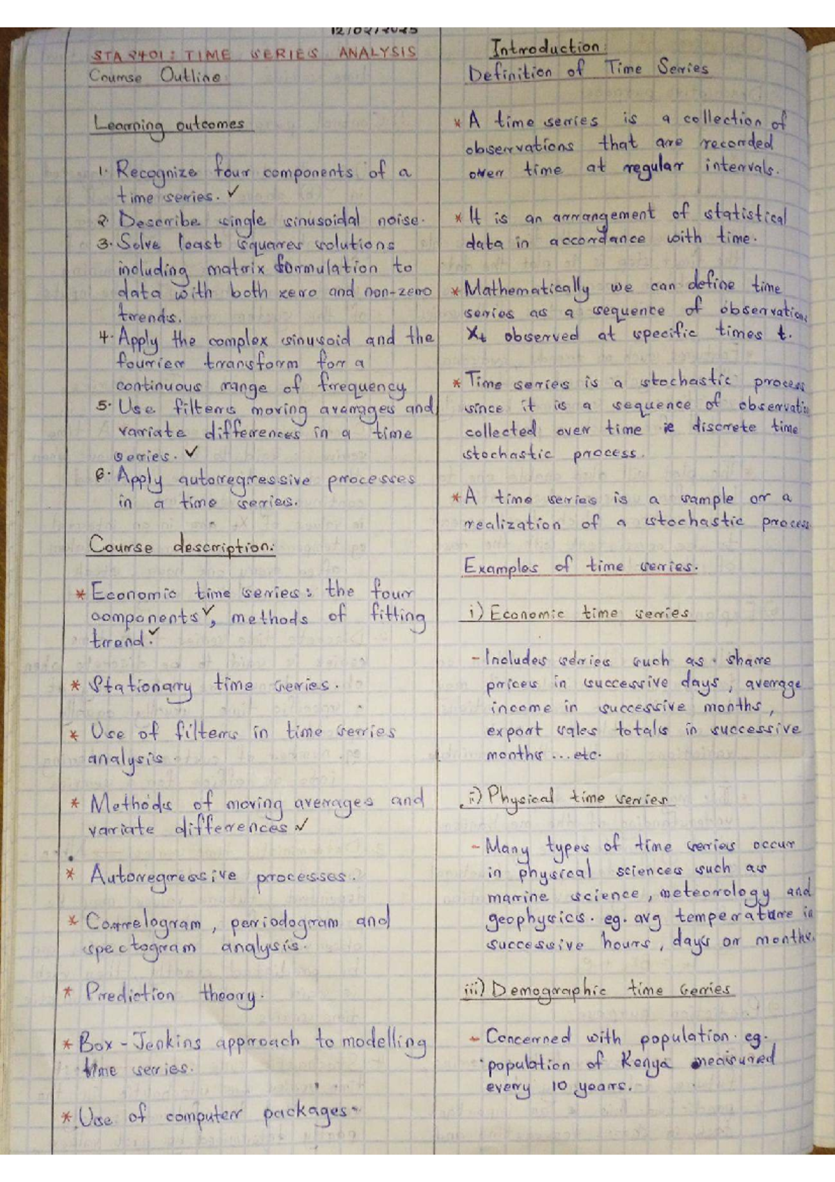 STA2401: Time Series Analysis Course Notes and Key Concepts - Studocu