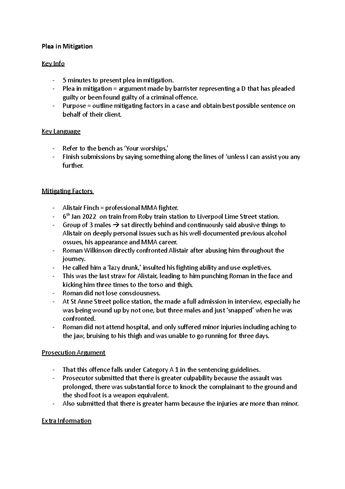 Plea in Mitigation Notes - Plea in Mitigation Key Info - 5 minutes to ...