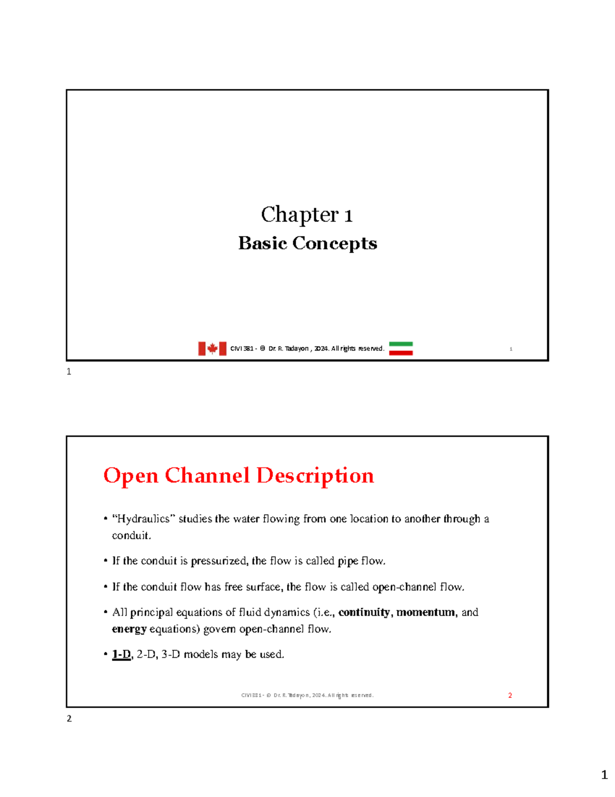 Chapter 1 Basic concepts of open channel hydraulics CIVI 381 - Studocu