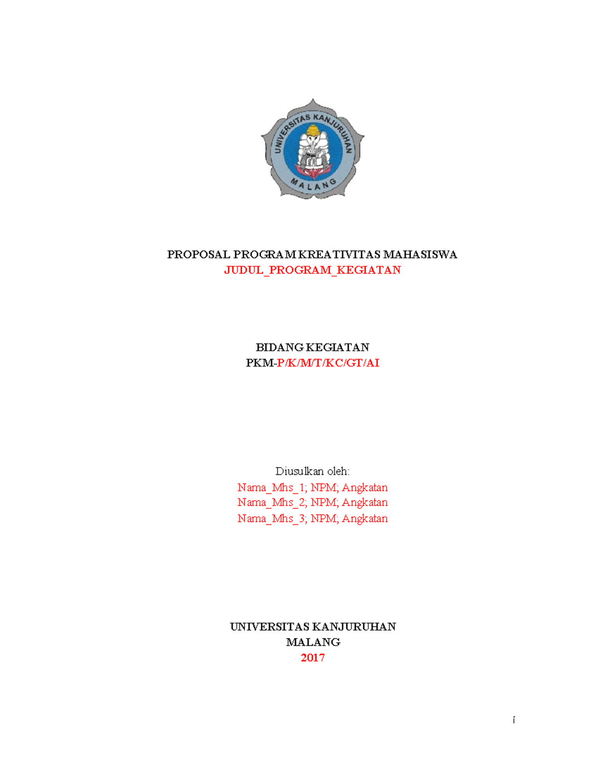 Template Proposal PKM 1: Program Kreativitas Mahasiswa 2017 - Studocu