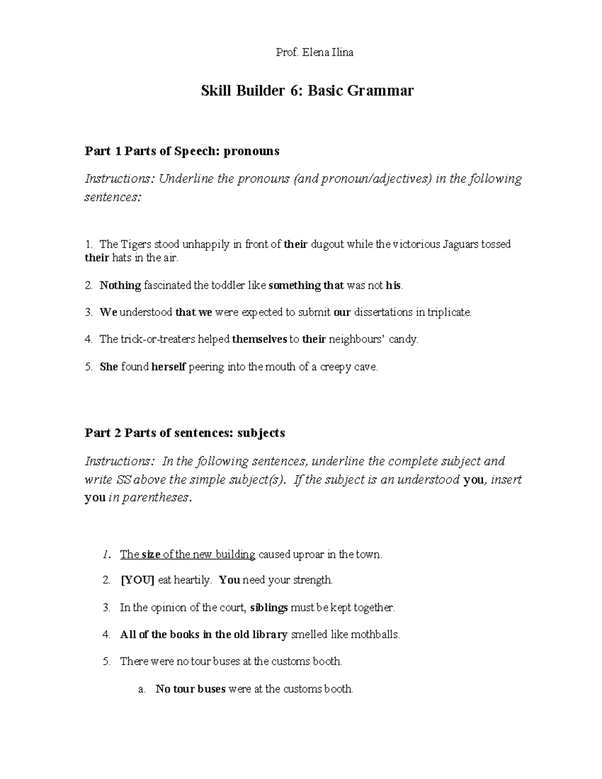 Skill Builder 6 Basic Grammar - Prof. Elena Ilina Skill Builder 6 ...