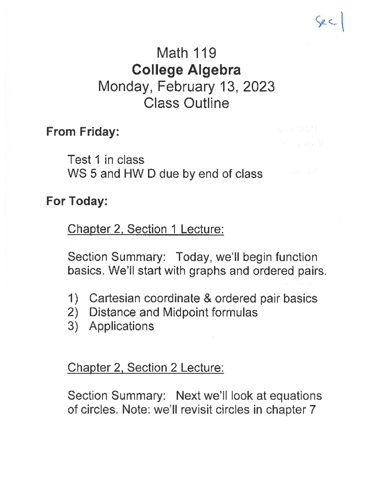 02:13 notes - Math 119 College Algebra Monday, February 13, 2023 Class ...