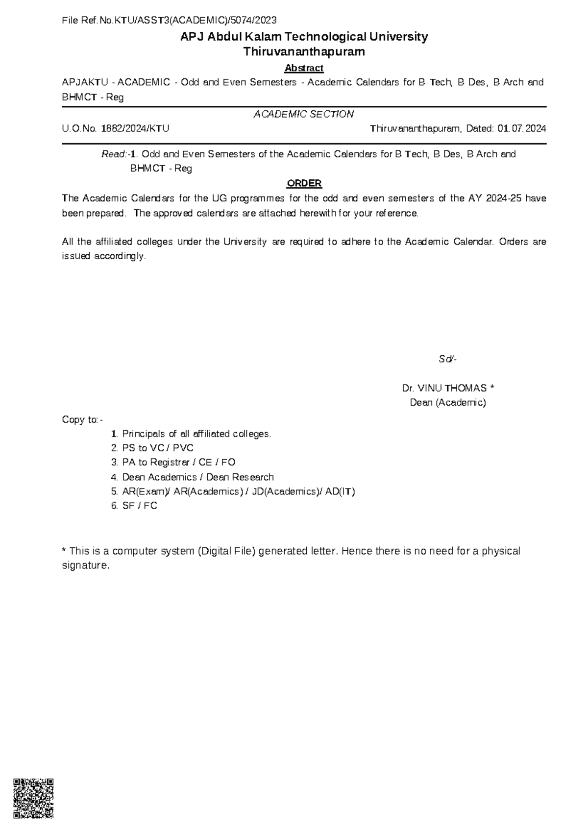 KTU UG Academic Calendar 2024-25: Odd and Even Semesters - Studocu